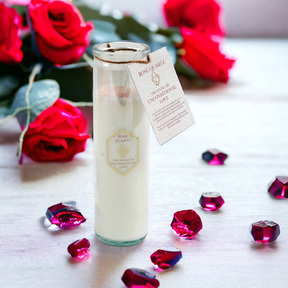 Rose Eucalyptus Tube Candle with Rose Quartz Crystals