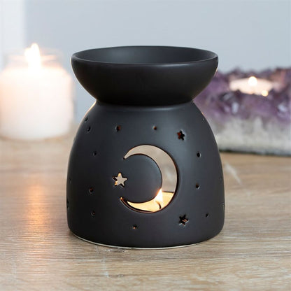 Mystical Moon Cut Out Wax/Oil Burner Matte Black